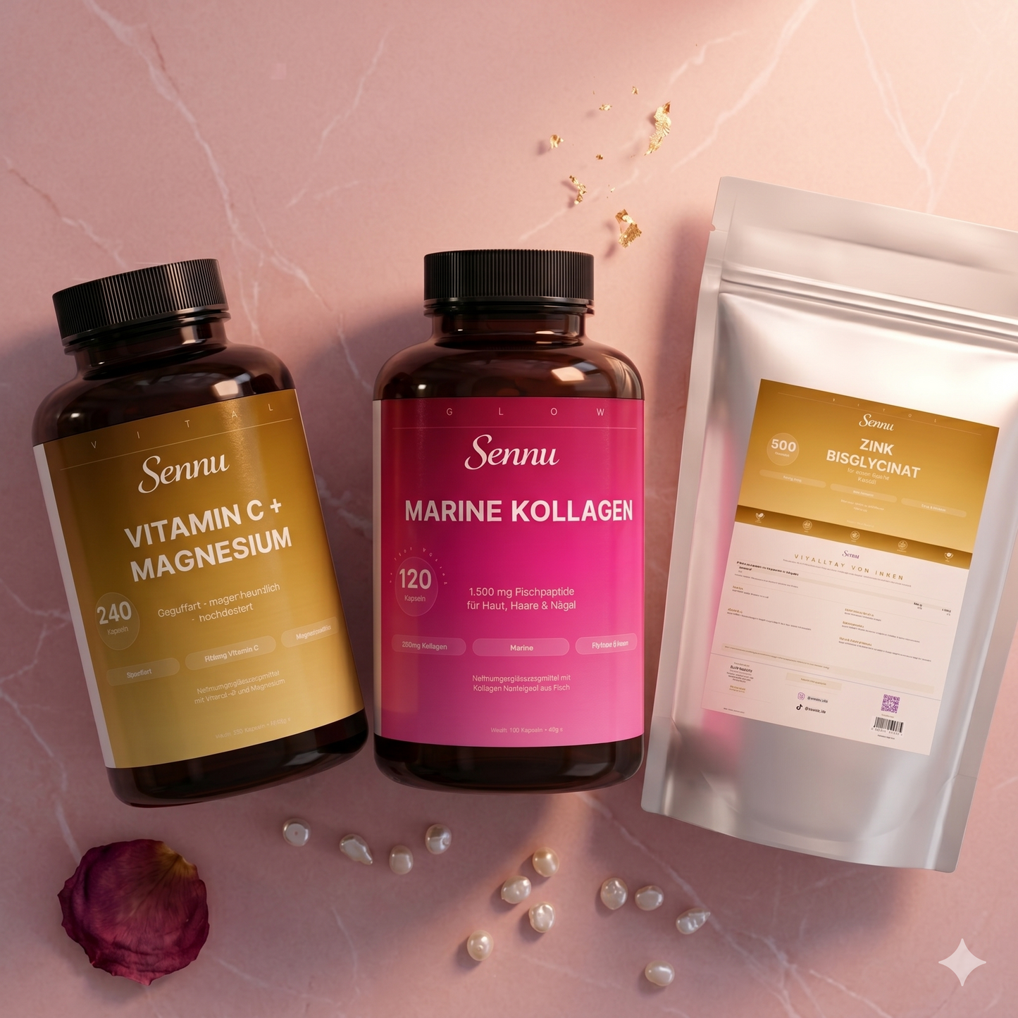 Sennu Glow-Ritual Bundle — Marine Kollagen + Vitamin C + Zink Beauty-Set