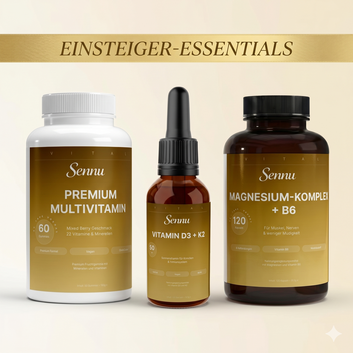 Sennu Einsteiger-Essentials Bundle — Multivitamin + D3 + Magnesium Sparpaket